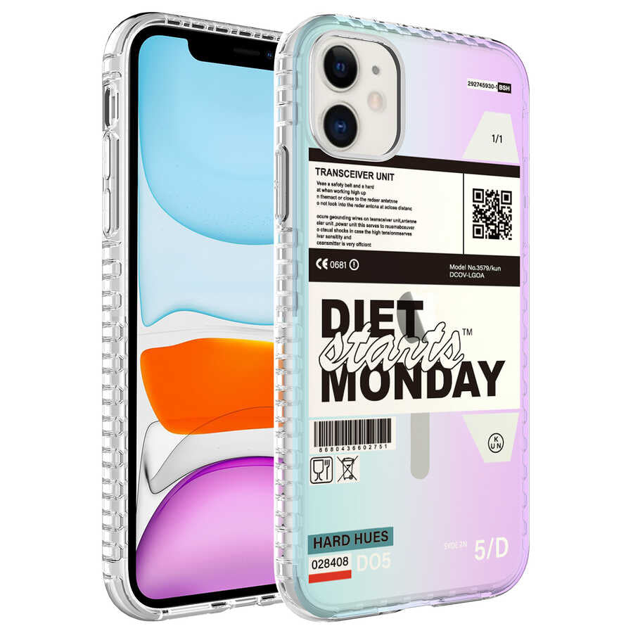 Apple iPhone 11 Kılıf Airbag Kenarlı Renkli Desenli Silikon Zore Elegans Kapak