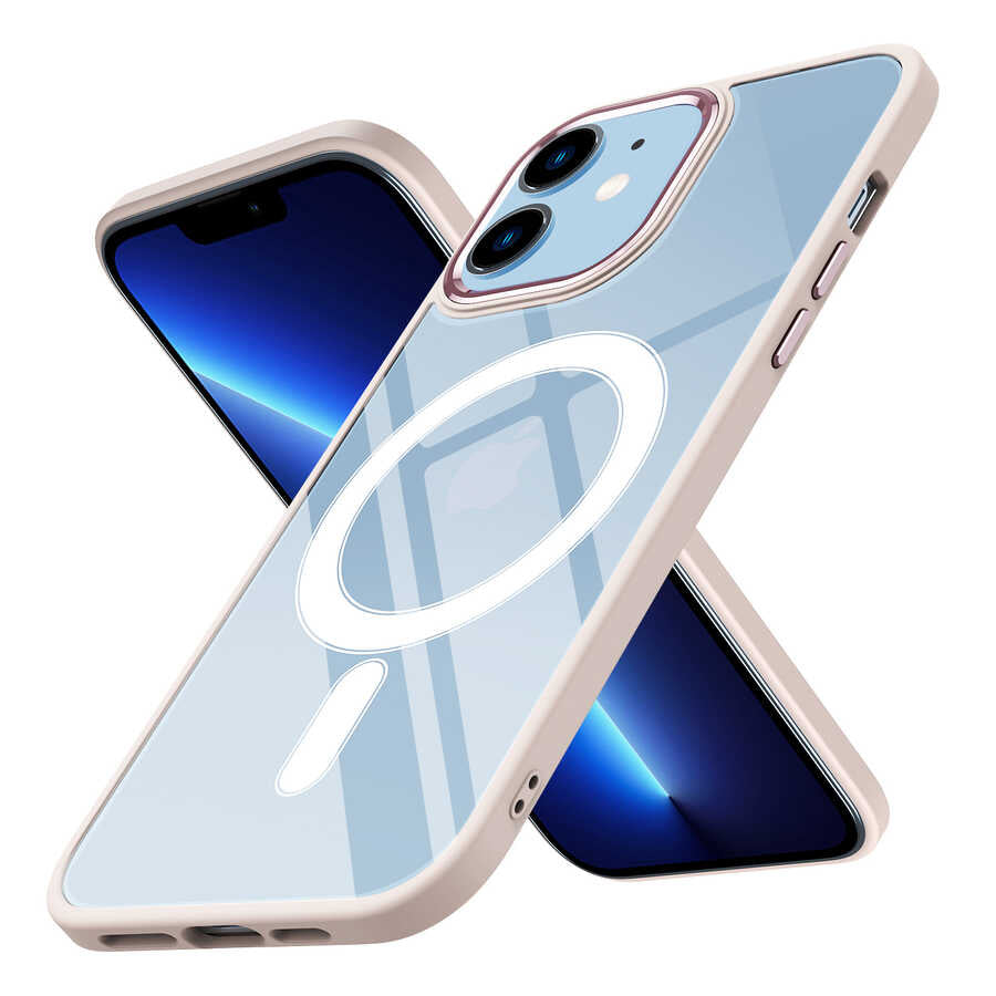 Apple iPhone 12 Kılıf Wireless Şarj Özellikli Zore Krom M-safe Silikon Kapak