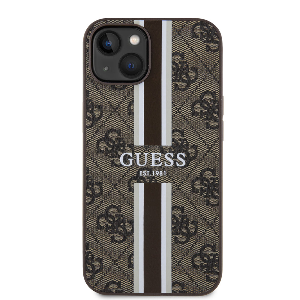 Apple iPhone 14 Kılıf Guess Orjinal Lisanslı M-safe Şarj Özellikli 4G Şerit Tasarımlı Printed Kapak