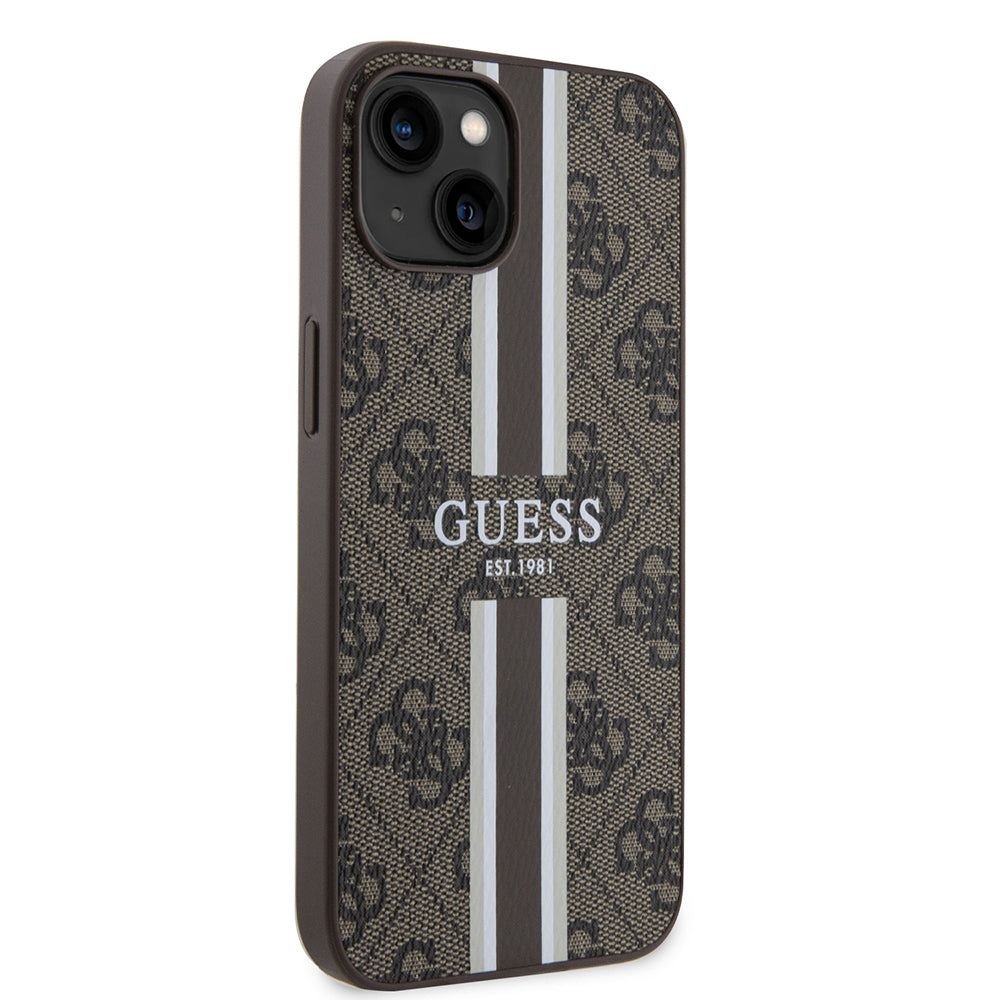 Apple iPhone 14 Kılıf Guess Orjinal Lisanslı M-safe Şarj Özellikli 4G Şerit Tasarımlı Printed Kapak