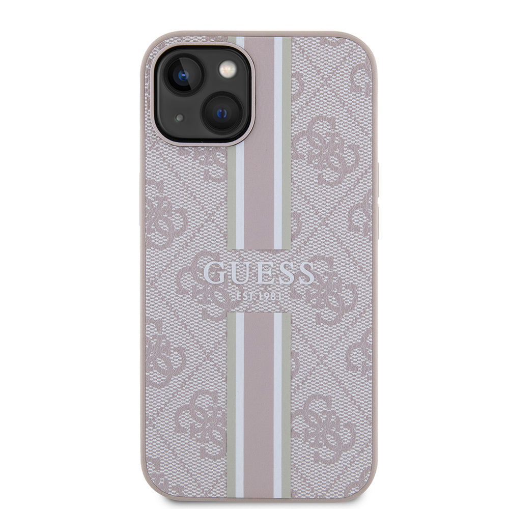 Apple iPhone 14 Kılıf Guess Orjinal Lisanslı M-safe Şarj Özellikli 4G Şerit Tasarımlı Printed Kapak