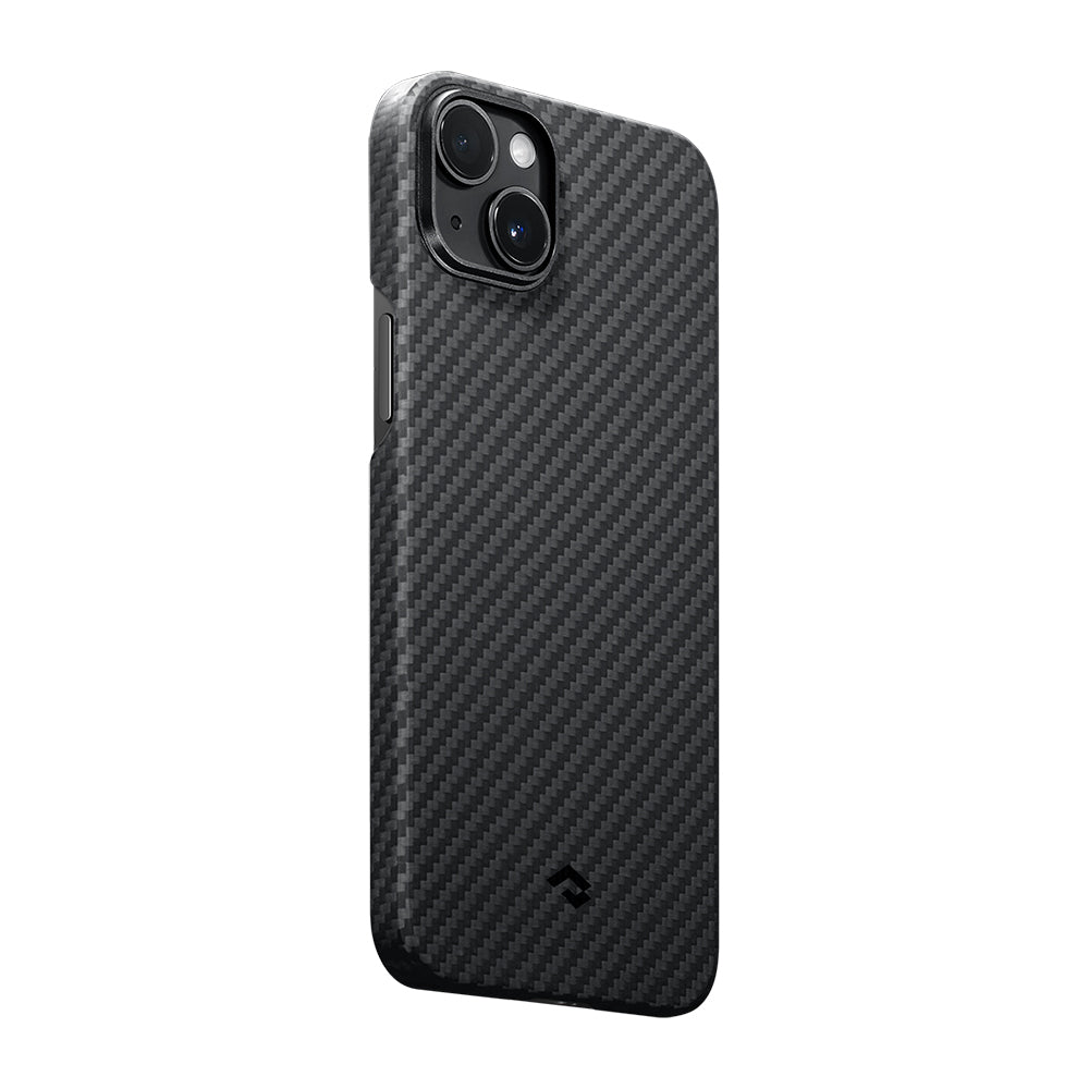 Apple iPhone 14 Kılıf M-safe Şarj Özellikli 1500D Aramid Fiber Pitaka Ultra-Slim Classic Serisi Black-Grey Twill Kapak