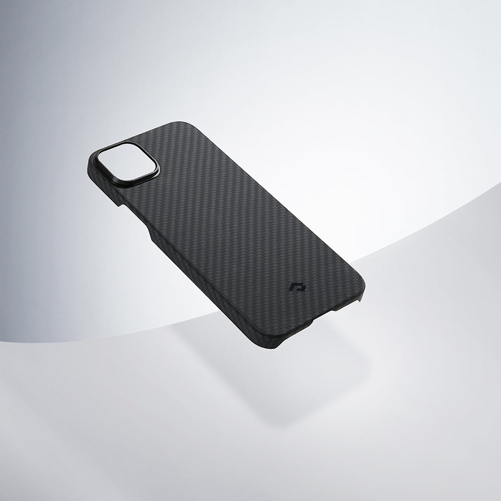 Apple iPhone 14 Kılıf M-safe Şarj Özellikli 1500D Aramid Fiber Pitaka Ultra-Slim Classic Serisi Black-Grey Twill Kapak