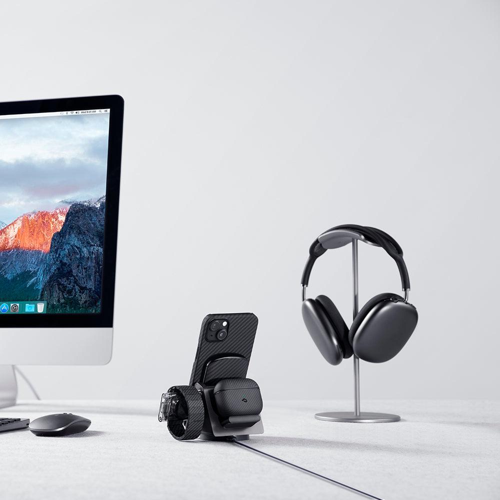 Apple iPhone 14 Kılıf M-safe Şarj Özellikli 1500D Aramid Fiber Pitaka Ultra-Slim Classic Serisi Black-Grey Twill Kapak