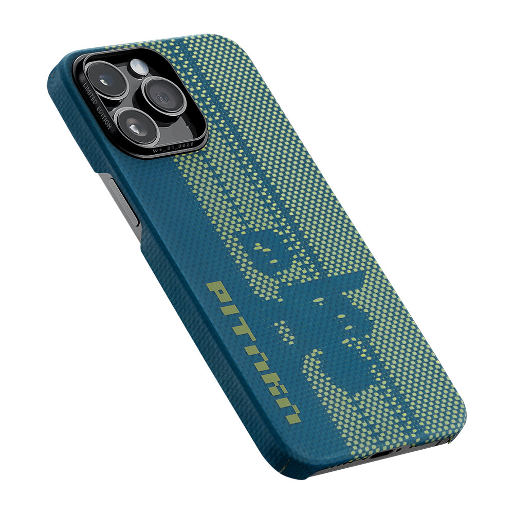 Apple iPhone 14 Pro Kılıf M-safe Şarj Özellikli Aramid Fiber Pitaka Tactile Woven Pixel Game Kapak