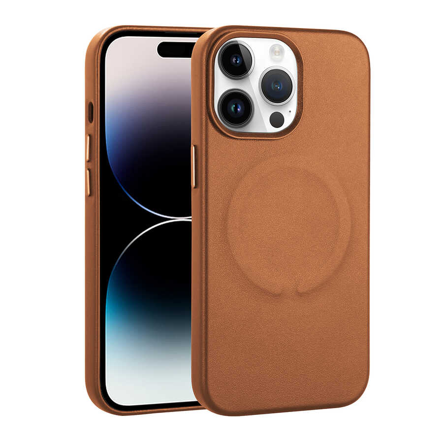 Apple iPhone 14 Pro Kılıf PU Deri M-safe Wireless Şarj Özellikli Zore Derix Kapak