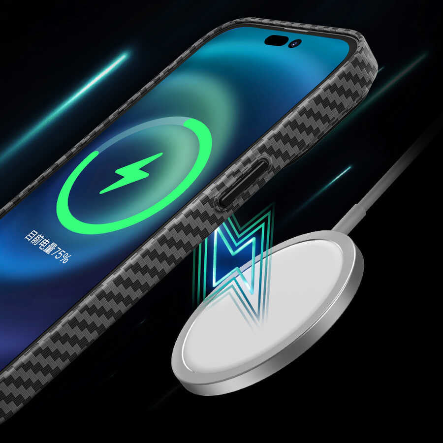 Apple iPhone 14 Pro Kılıf Wiwu Karbon Fiber Görünümlü M-safe Wireless Şarj Özellikli Kabon Kapak