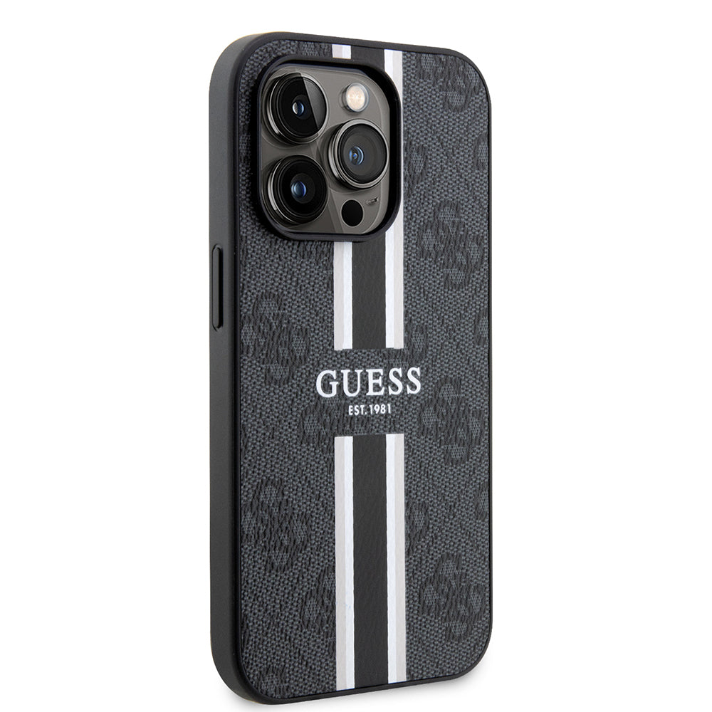 Apple iPhone 14 Pro Max Kılıf Guess Orjinal Lisanslı M-safe Şarj Özellikli 4G Şerit Tasarımlı Printed Kapak