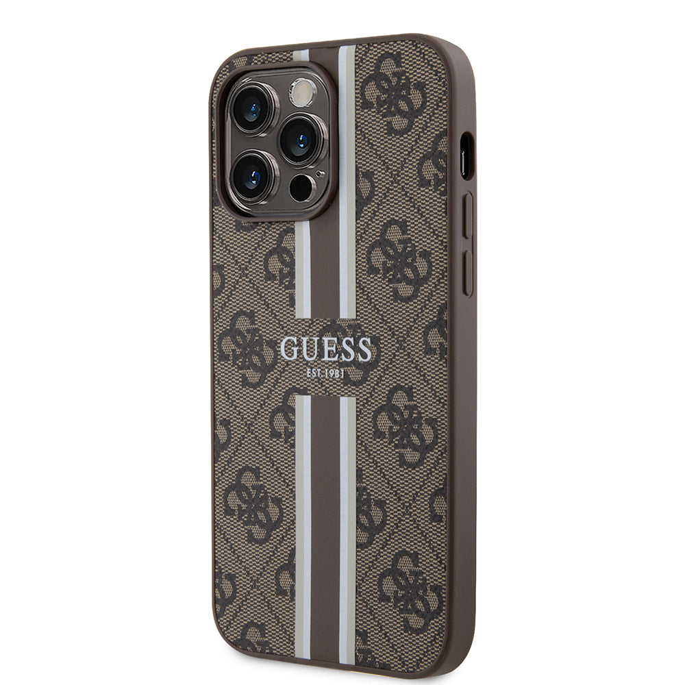Apple iPhone 14 Pro Max Kılıf Guess Orjinal Lisanslı M-safe Şarj Özellikli 4G Şerit Tasarımlı Printed Kapak
