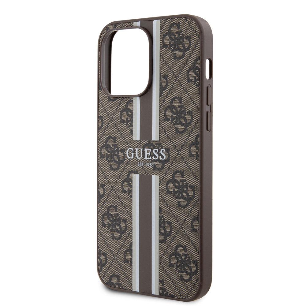 Apple iPhone 14 Pro Max Kılıf Guess Orjinal Lisanslı M-safe Şarj Özellikli 4G Şerit Tasarımlı Printed Kapak
