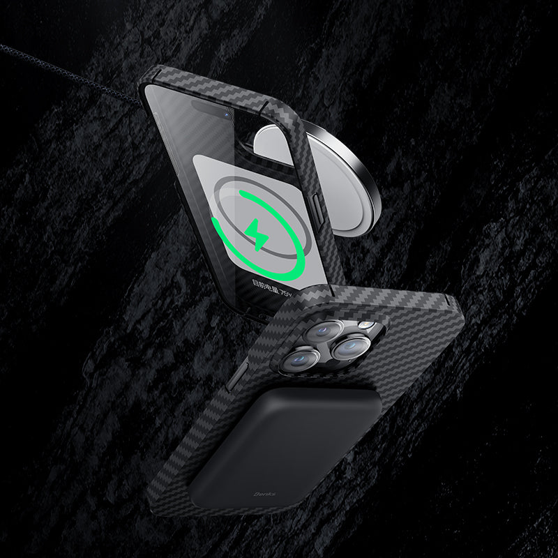 Apple iPhone 14 Pro Max Kılıf M-safe Özellikli Karbon Fiber Benks Essential Kevlar Kapak