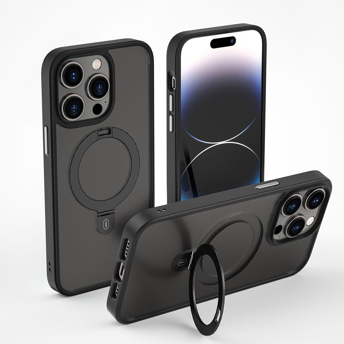 Apple iPhone 14 Pro Max Kılıf Wiwu ZMM-010 M-safe Şarj Özellikli Parmak İzi Bırakmayan Mat Transparan Standlı Kapak