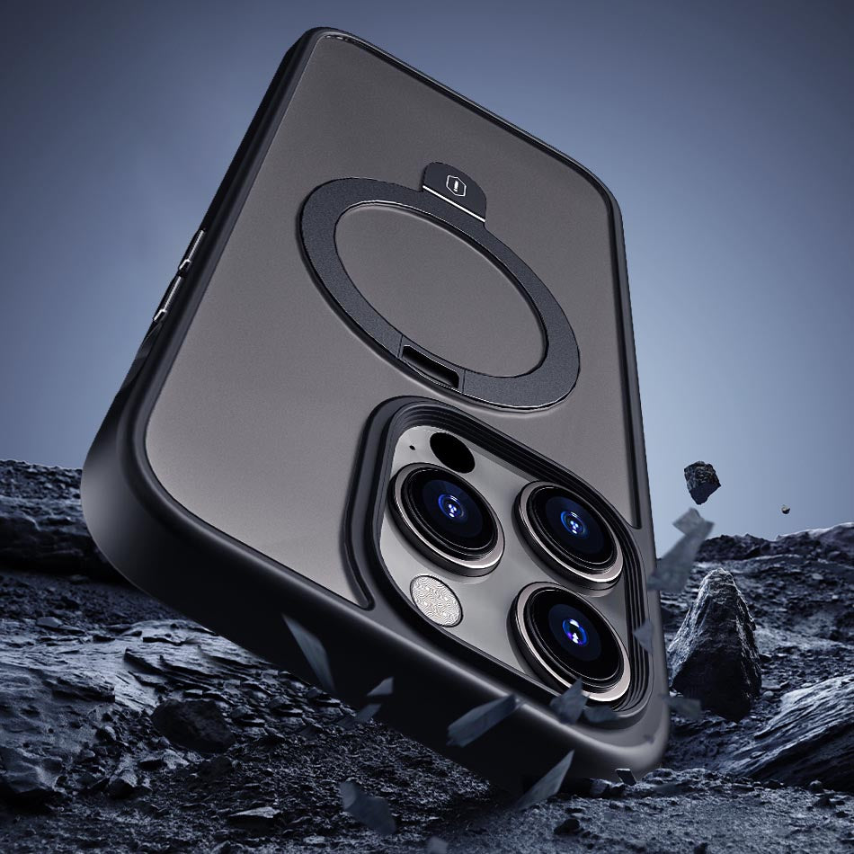 Apple iPhone 14 Pro Max Kılıf Wiwu ZMM-010 M-safe Şarj Özellikli Parmak İzi Bırakmayan Mat Transparan Standlı Kapak