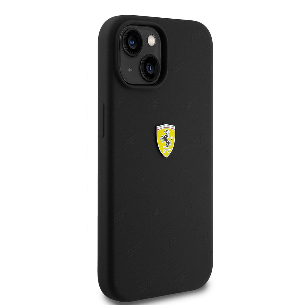 Apple iPhone 15 Kılıf Ferrari Orjinal Lisanslı Metal Logolu SF Yazılı Kapak