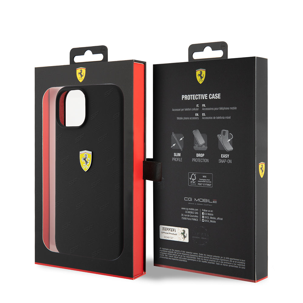 Apple iPhone 15 Kılıf Ferrari Orjinal Lisanslı Metal Logolu SF Yazılı Kapak