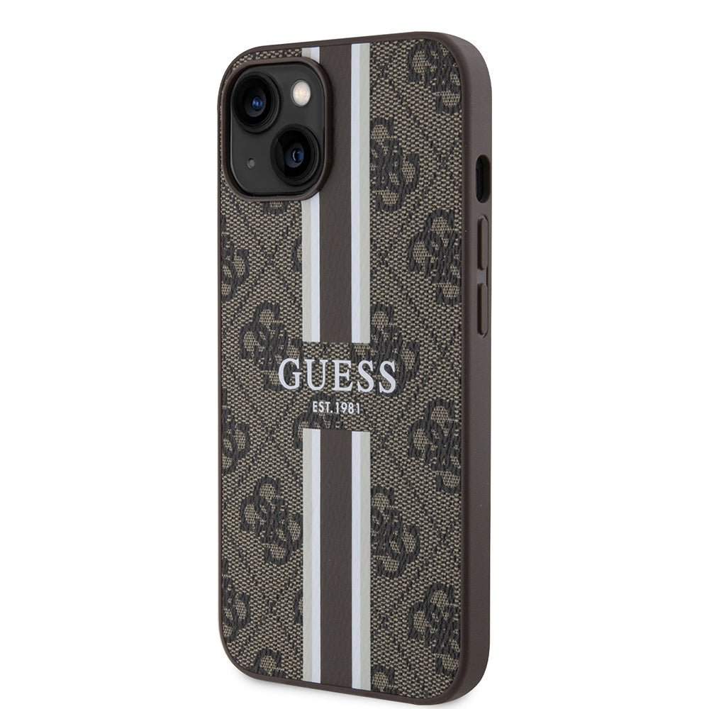 Apple iPhone 15 Kılıf Guess Orjinal Lisanslı M-safe Şarj Özellikli 4G Şerit Tasarımlı Printed Kapak