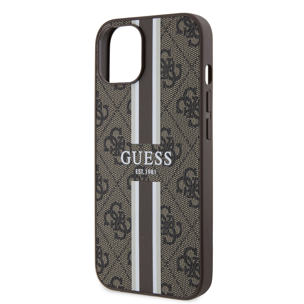 Apple iPhone 15 Kılıf Guess Orjinal Lisanslı M-safe Şarj Özellikli 4G Şerit Tasarımlı Printed Kapak