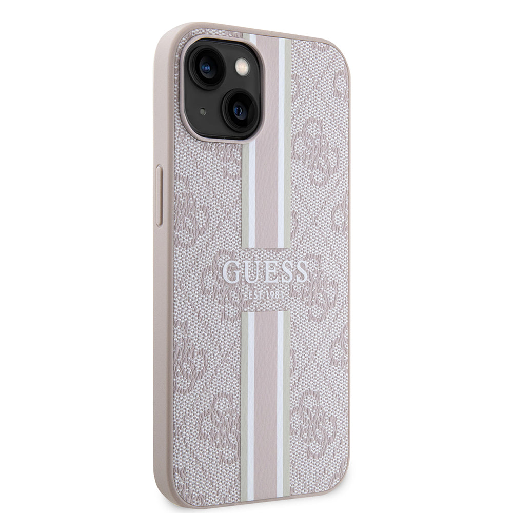 Apple iPhone 15 Kılıf Guess Orjinal Lisanslı M-safe Şarj Özellikli 4G Şerit Tasarımlı Printed Kapak