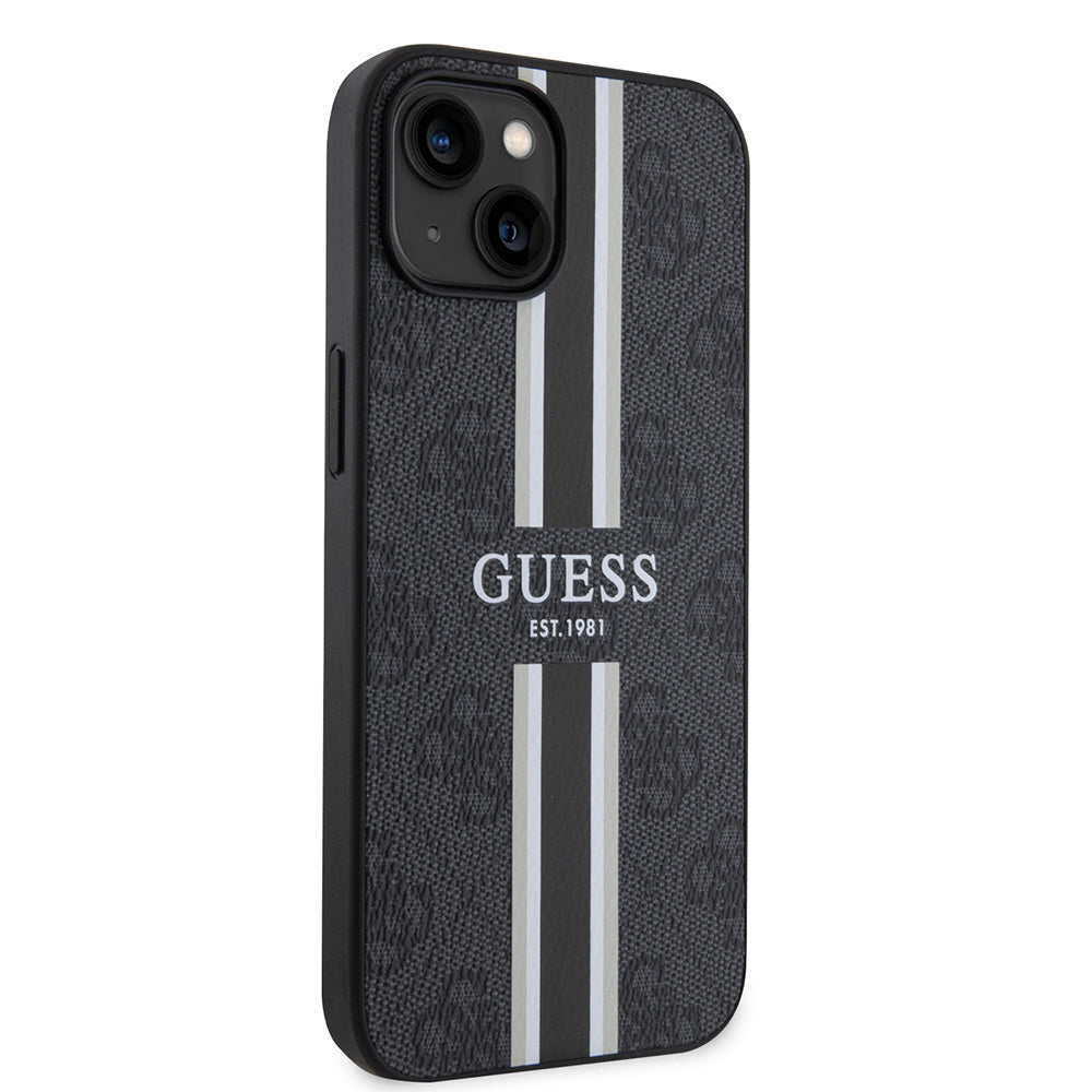 Apple iPhone 15 Kılıf Guess Orjinal Lisanslı M-safe Şarj Özellikli 4G Şerit Tasarımlı Printed Kapak