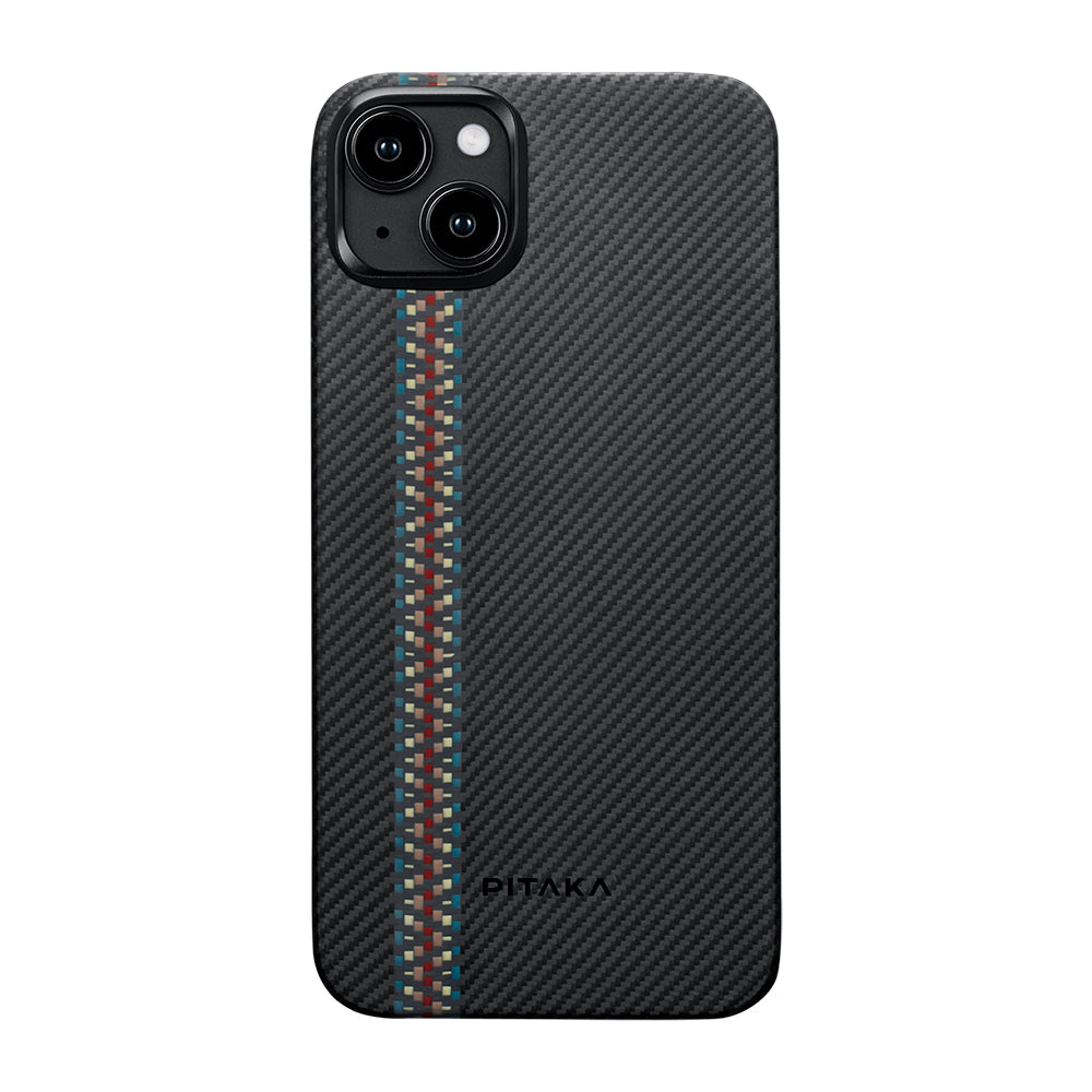 Apple iPhone 15 Kılıf M-safe Şarj Özellikli 600D Aramid Fiber Pitaka Tactile Woven Orchestra Serisi Rhapsody Kapak