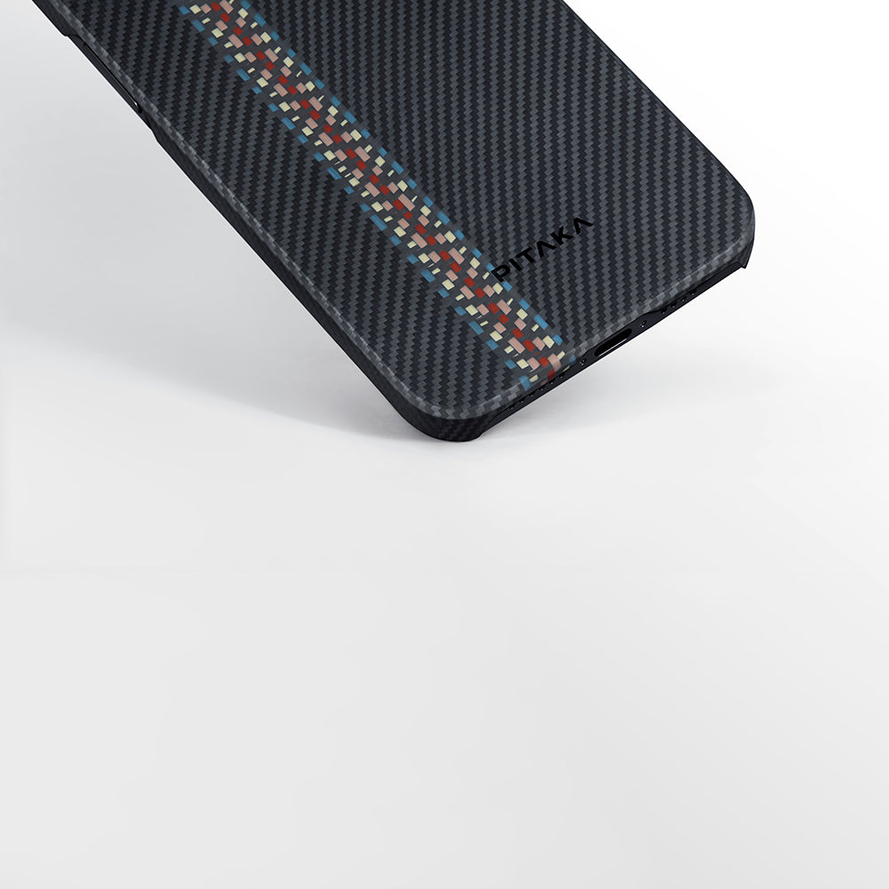 Apple iPhone 15 Kılıf M-safe Şarj Özellikli 600D Aramid Fiber Pitaka Tactile Woven Orchestra Serisi Rhapsody Kapak