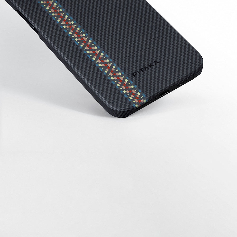 Apple iPhone 15 Kılıf M-safe Şarj Özellikli 600D Aramid Fiber Pitaka Tactile Woven Orchestra Serisi Rhapsody Kapak