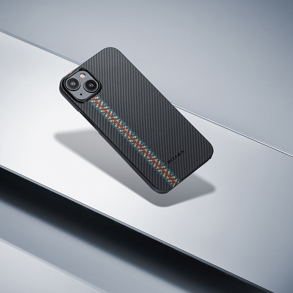 Apple iPhone 15 Kılıf M-safe Şarj Özellikli 600D Aramid Fiber Pitaka Tactile Woven Orchestra Serisi Rhapsody Kapak