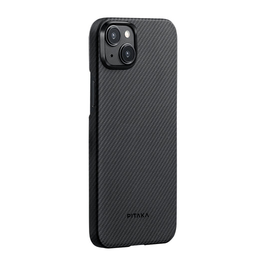 Apple iPhone 15 Plus Kılıf M-safe Şarj Özellikli 600D Aramid Fiber Pitaka Ultra-Slim Classic Serisi Black-Grey Twill Kapak