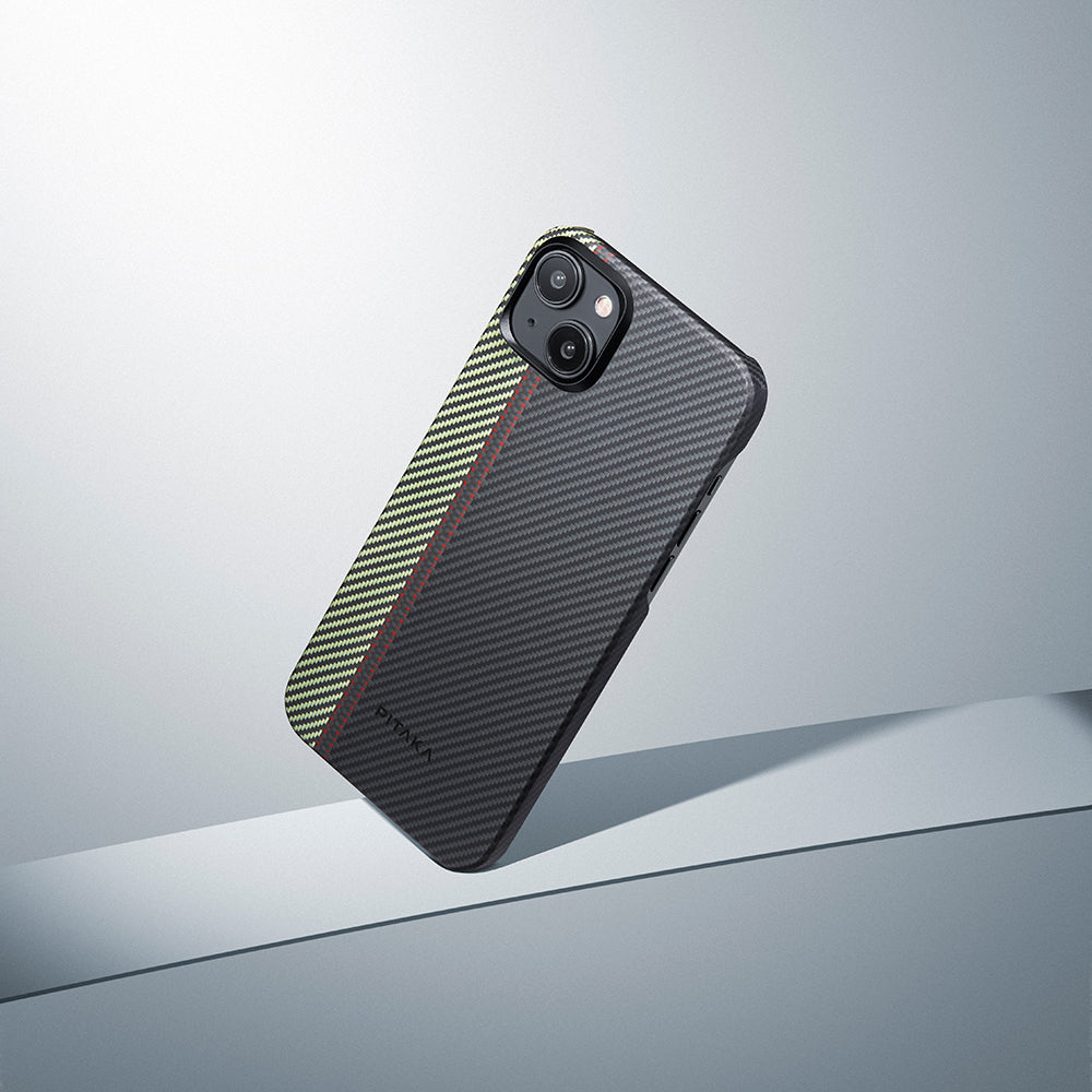 Apple iPhone 15 Plus Kılıf M-safe Şarj Özellikli 600D Aramid Fiber Pitaka Tactile Woven Orchestra Serisi Overture Kapak