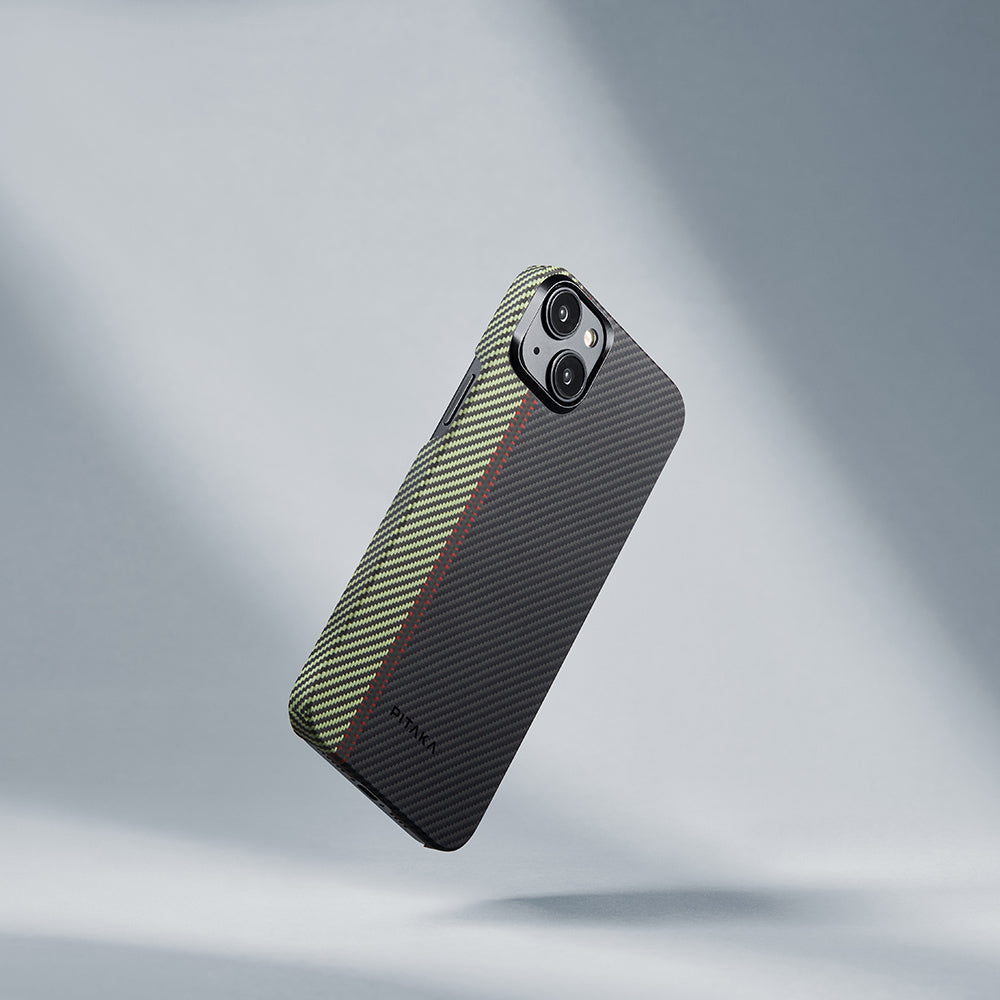 Apple iPhone 15 Plus Kılıf M-safe Şarj Özellikli 600D Aramid Fiber Pitaka Tactile Woven Orchestra Serisi Overture Kapak