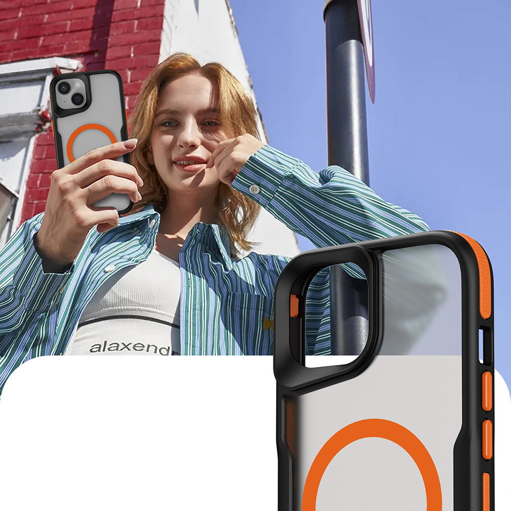 Apple iPhone 15 Plus Kılıf M-safe Şarj Özellikli Renkli Kenar Airbag Şeritli Zore Lamer Kapak