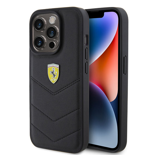Apple iPhone 15 Pro Kılıf Ferrari Orjinal Lisanslı Deri Dikişli Arka Yüzey Metal Logo Tasarımlı Kapak
