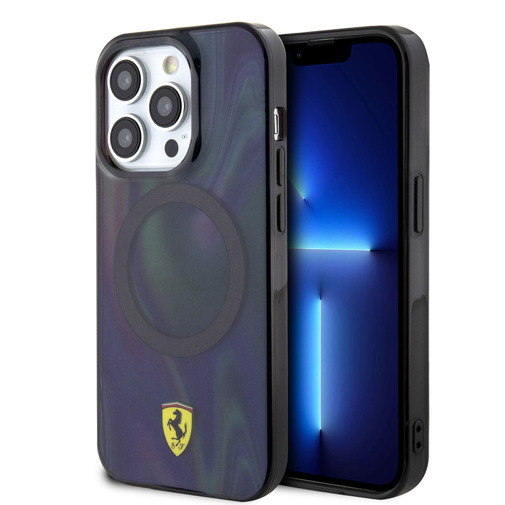 Apple iPhone 15 Pro Kılıf Ferrari Orjinal Lisanslı M-safe Şarj Özellikli Transparan Renk Geçişli Iridescent Kapak