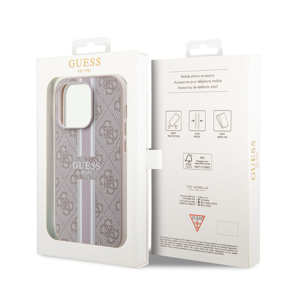 Apple iPhone 15 Pro Kılıf Guess Orjinal Lisanslı M-safe Şarj Özellikli 4G Şerit Tasarımlı Printed Kapak