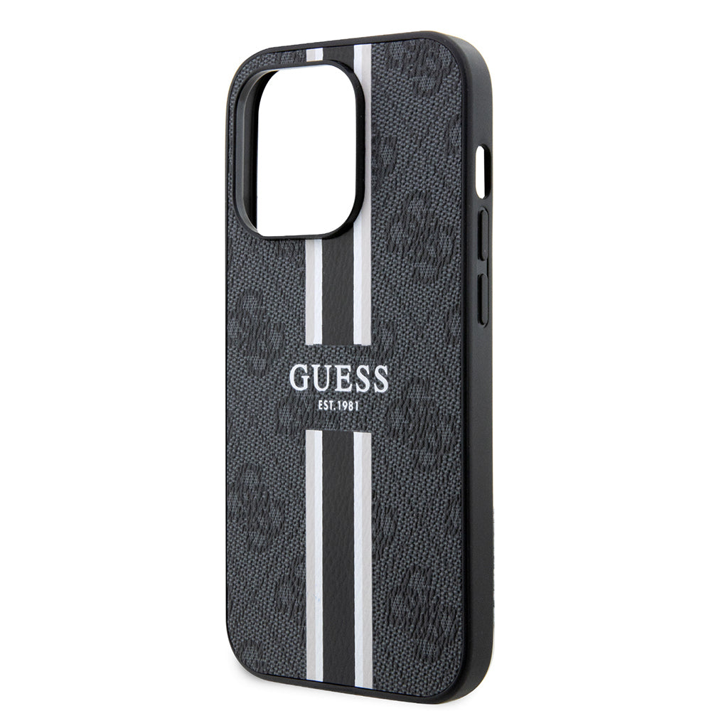 Apple iPhone 15 Pro Kılıf Guess Orjinal Lisanslı M-safe Şarj Özellikli 4G Şerit Tasarımlı Printed Kapak