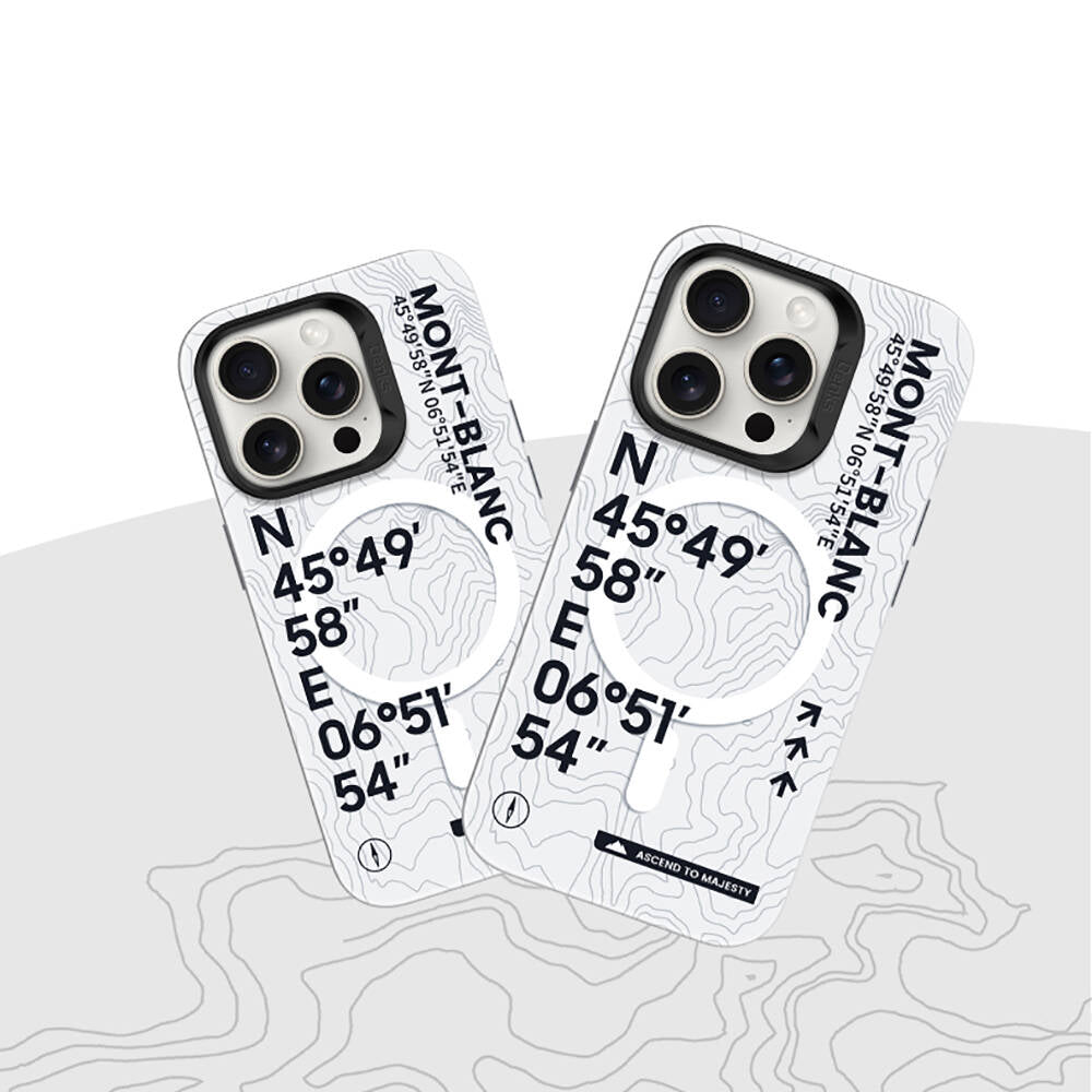 Apple iPhone 15 Pro Max Kılıf M-safe Şarj Özellikli Koordinat Yazı Desenli Benks Summit Serisi Kapak