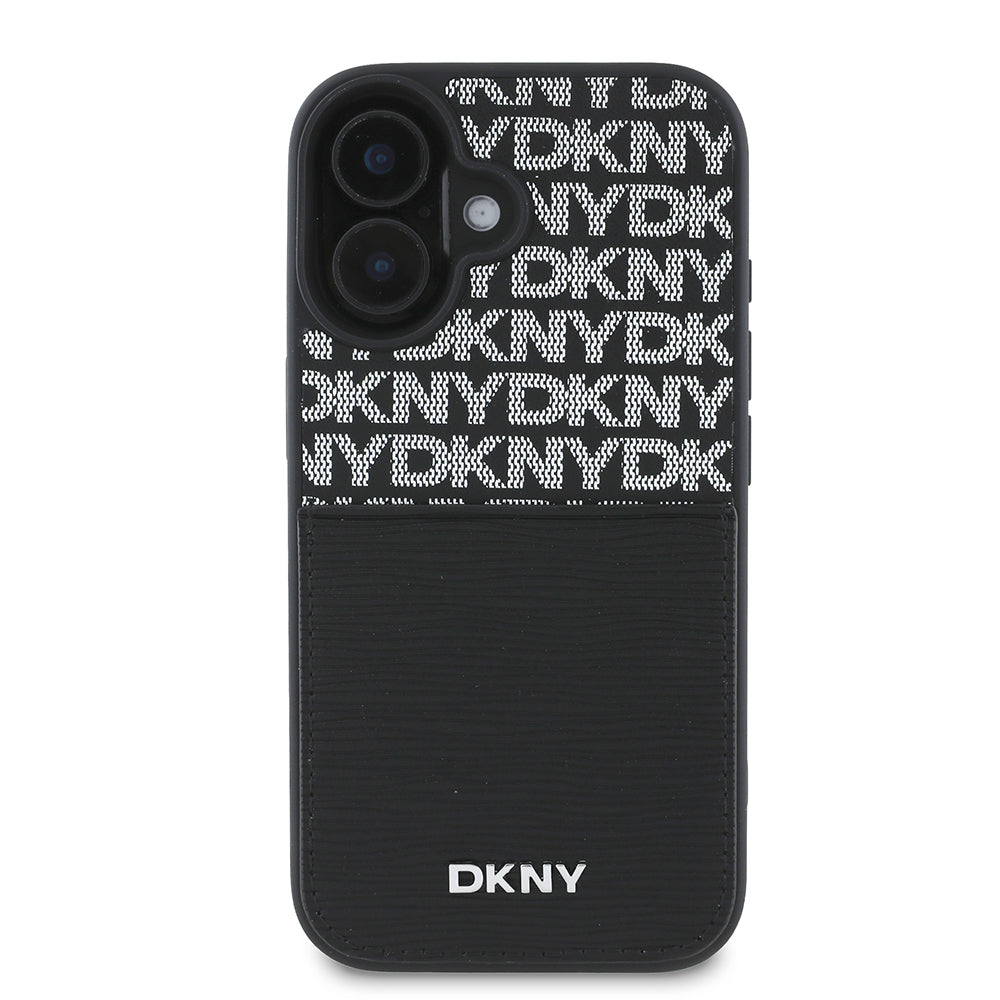 Apple iPhone 16 Kılıf DKNY Orjinal Lisanslı Kartlıklı 3D Yazılı Repeat Texture Pattern Kapak