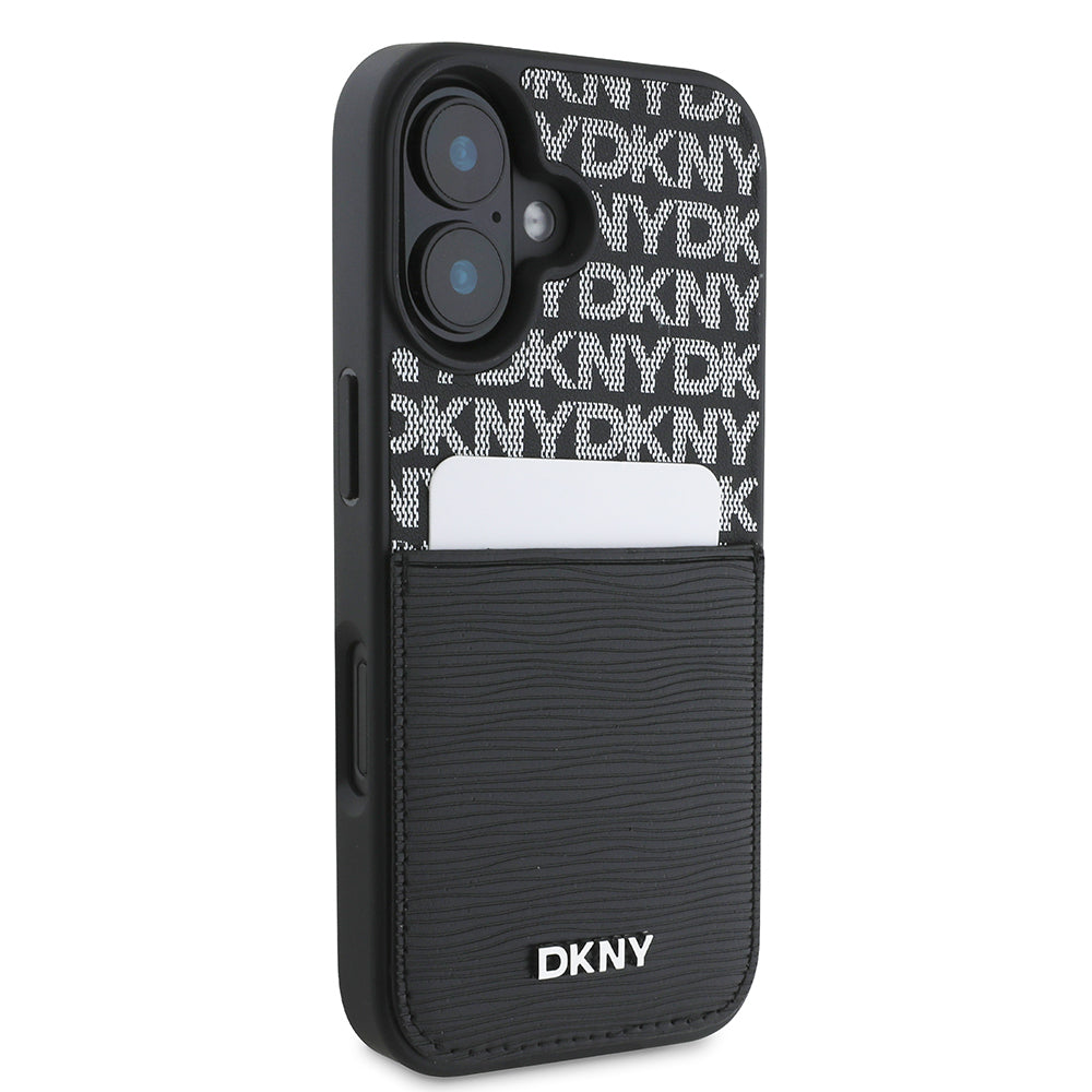 Apple iPhone 16 Kılıf DKNY Orjinal Lisanslı Kartlıklı 3D Yazılı Repeat Texture Pattern Kapak