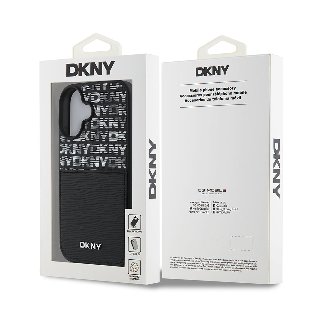 Apple iPhone 16 Kılıf DKNY Orjinal Lisanslı Kartlıklı 3D Yazılı Repeat Texture Pattern Kapak