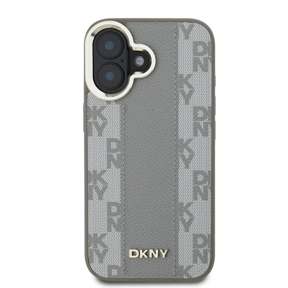 Apple iPhone 16 Kılıf DKNY Orjinal Lisanslı M-safe Şarj Özellikli 3D Yazılı Checkered Pattern Kapak