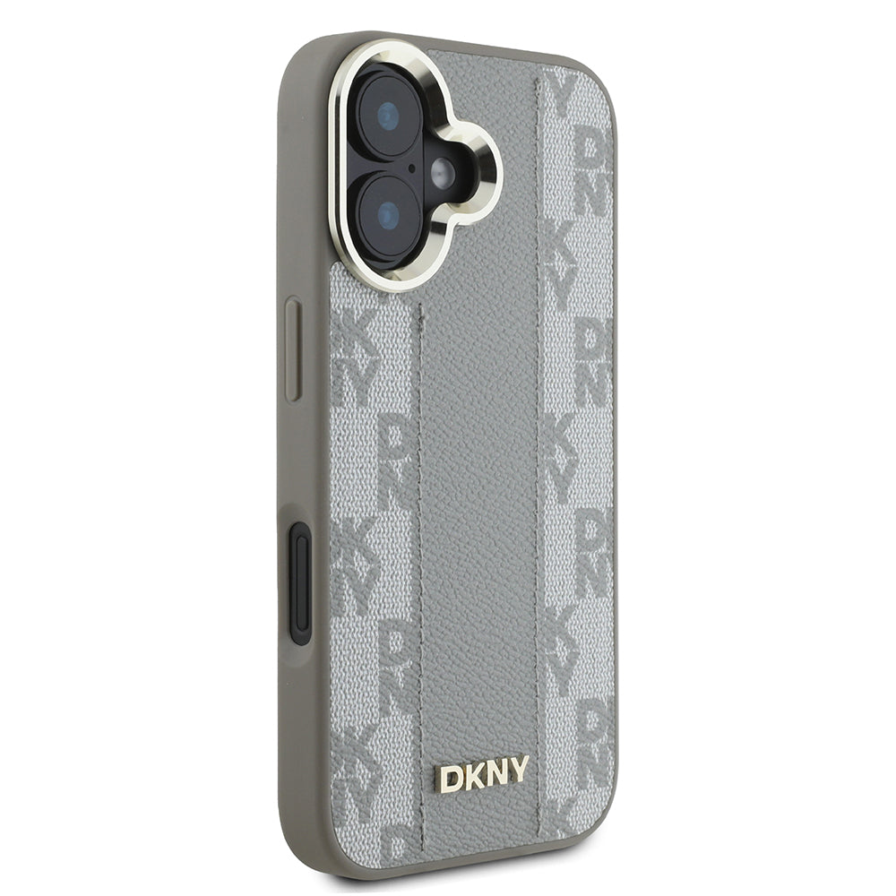 Apple iPhone 16 Kılıf DKNY Orjinal Lisanslı M-safe Şarj Özellikli 3D Yazılı Checkered Pattern Kapak