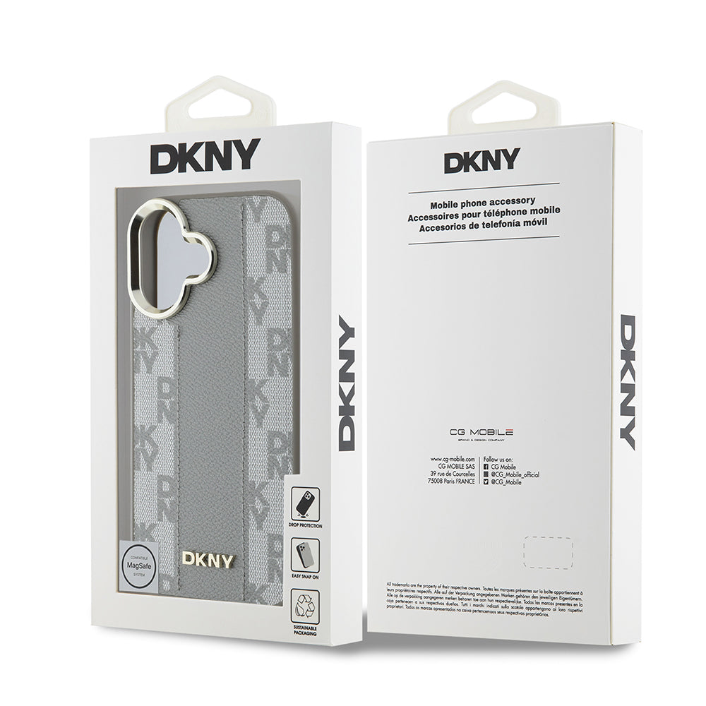 Apple iPhone 16 Kılıf DKNY Orjinal Lisanslı M-safe Şarj Özellikli 3D Yazılı Checkered Pattern Kapak