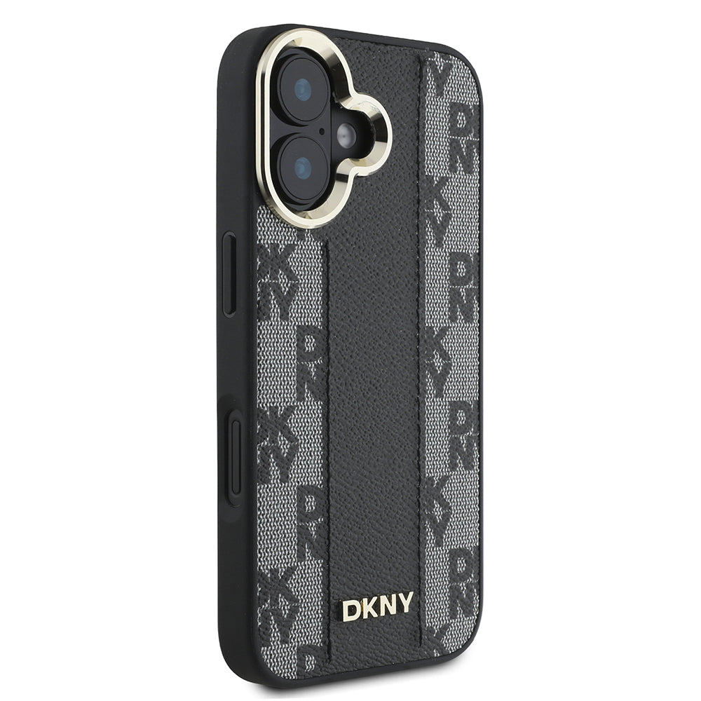 Apple iPhone 16 Kılıf DKNY Orjinal Lisanslı M-safe Şarj Özellikli 3D Yazılı Checkered Pattern Kapak
