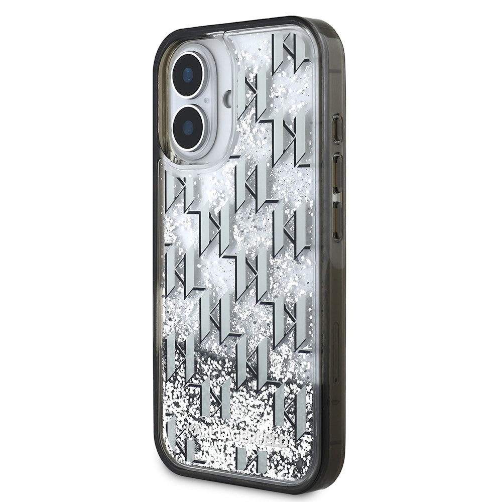 Apple iPhone 16 Kılıf Karl Lagerfeld Orjinal Lisanslı Simli KL Yazılı Monogram Gradient Kapak