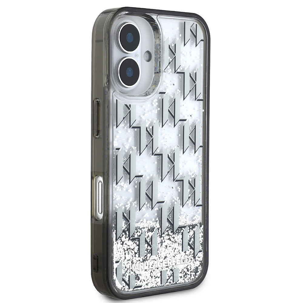 Apple iPhone 16 Kılıf Karl Lagerfeld Orjinal Lisanslı Simli KL Yazılı Monogram Gradient Kapak