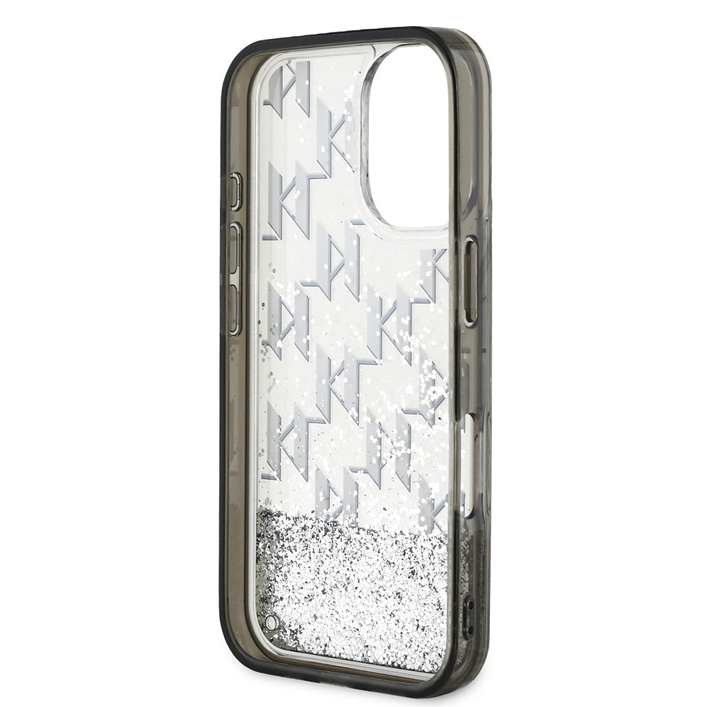 Apple iPhone 16 Kılıf Karl Lagerfeld Orjinal Lisanslı Simli KL Yazılı Monogram Gradient Kapak