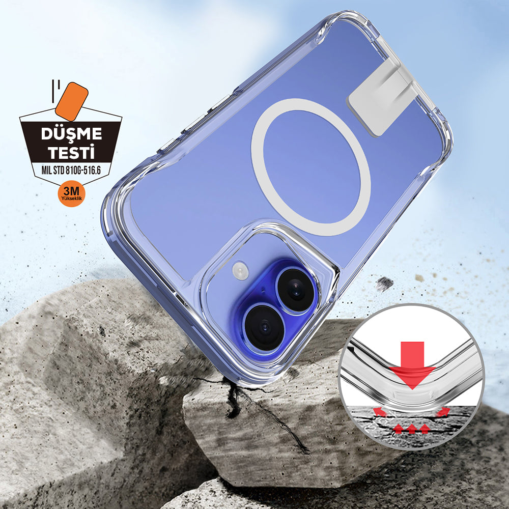 Apple iPhone 16 Kılıf M-safe Şarj Özellikli Zore T-Max Standlı Kapak