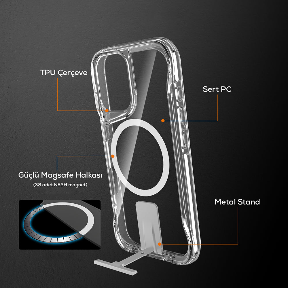 Apple iPhone 16 Kılıf M-safe Şarj Özellikli Zore T-Max Standlı Kapak