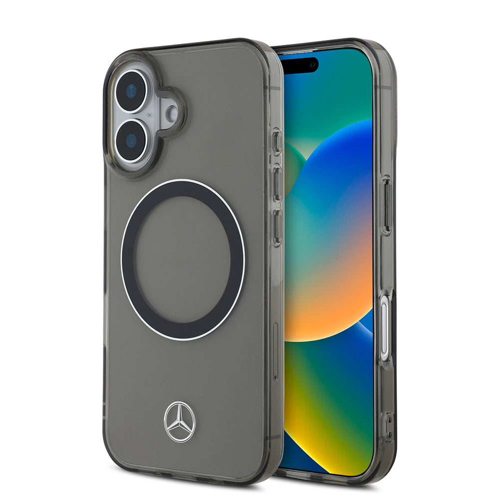 Apple iPhone 16 Kılıf Mercedes Benz Orjinal Lisanslı M-safe Şarj Özellikli Saydam Yüzey Silver Ring Kapak