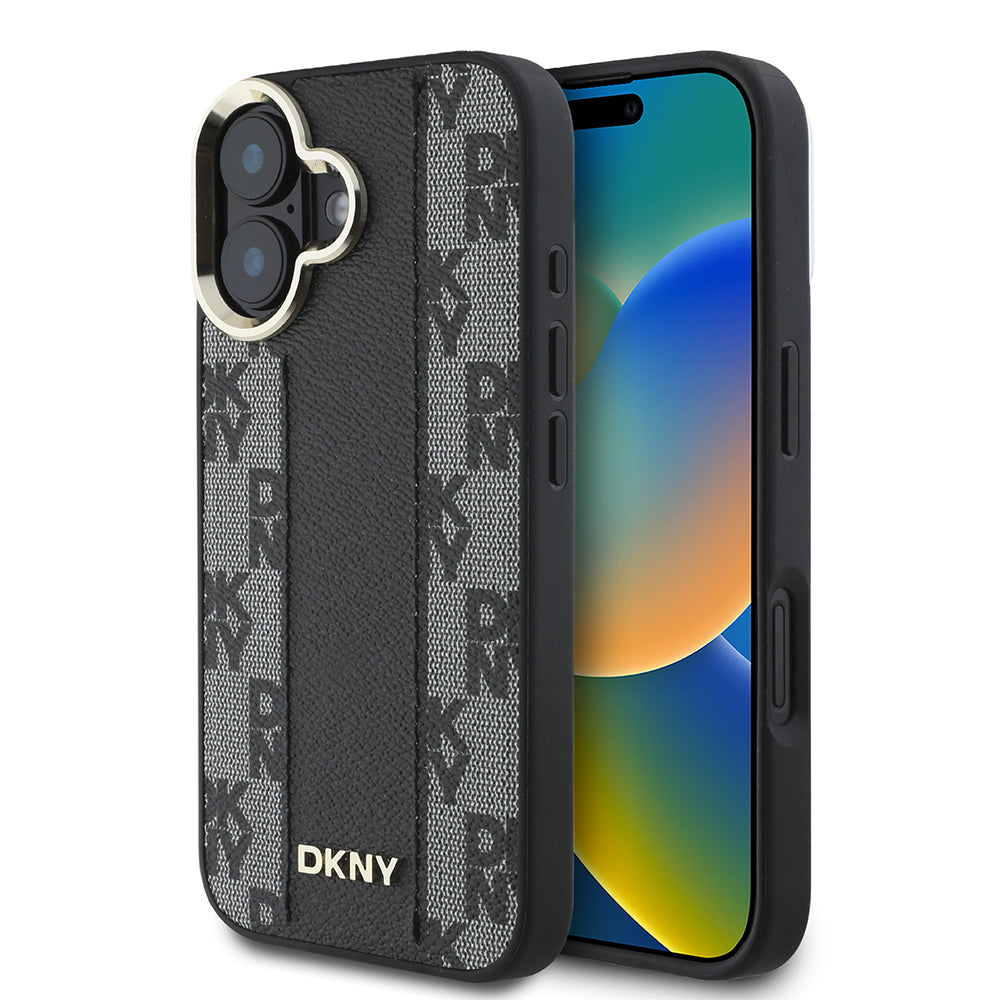 Apple iPhone 16 Plus Kılıf DKNY Orjinal Lisanslı M-safe Şarj Özellikli 3D Yazılı Checkered Pattern Kapak